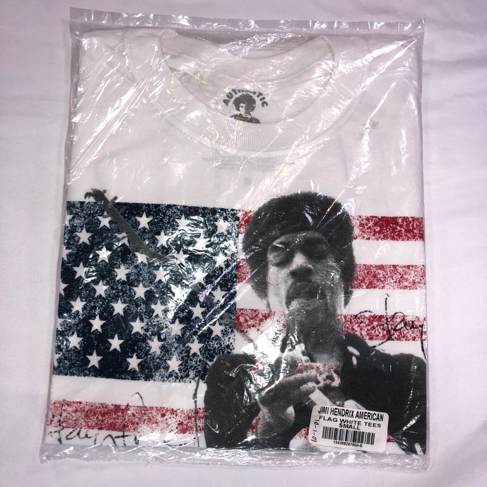Authentic Jimi Hendrix American Flag White Graphic T-Shirt Small New